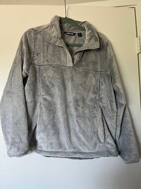 Lands' End Women's Light Gray Plush Snap-Front Pullover